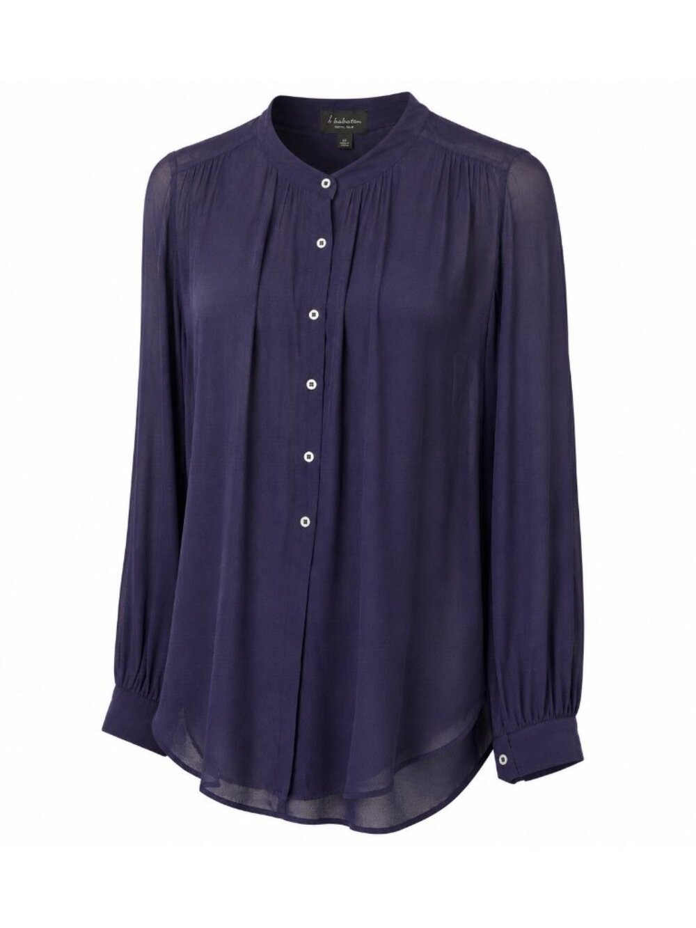 Aritzia Babaton Henley Blouse Womens XS Purple Silk Sheer Tunic Career Workwear
